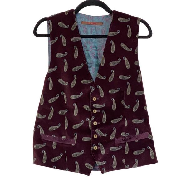 Ted Baker London Burgundy Paisley Print Velvet Vest Ted Sz 1 US Sz 4 - Picture 1 of 10